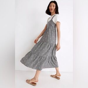 Madewell tiered gingham embroidered dress